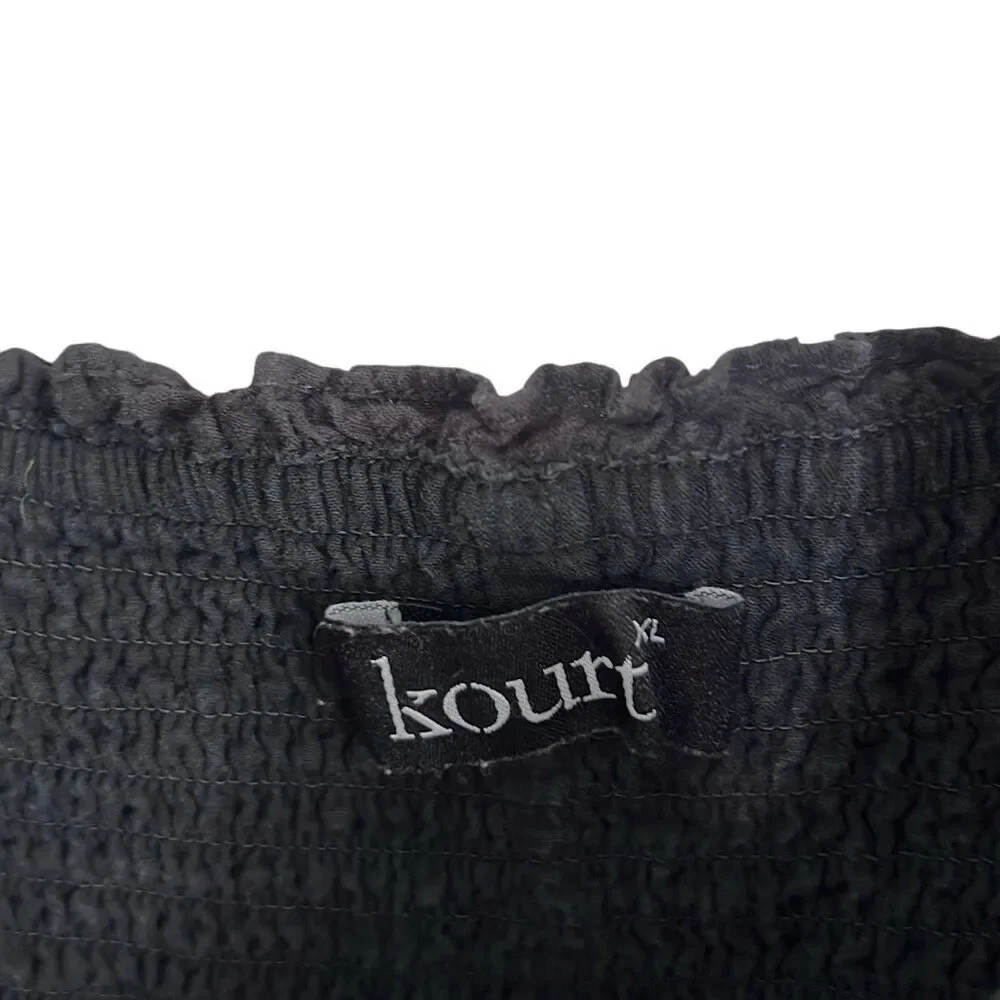 Kourt Smocked Tiered Ruffle Swiss Dot Sleeveless Calypso Midi Dress Black XL - Picture 5 of 8